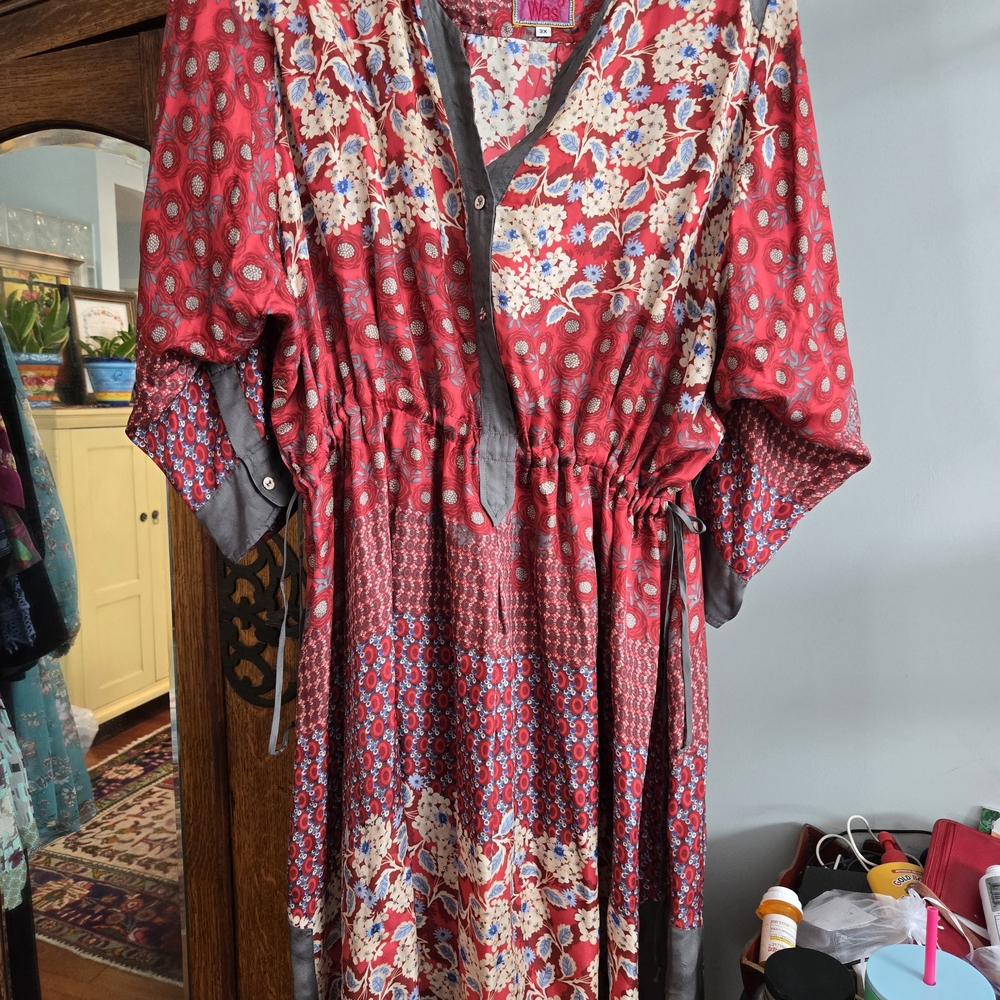 Johnny Was Red and Gray Floral Dress